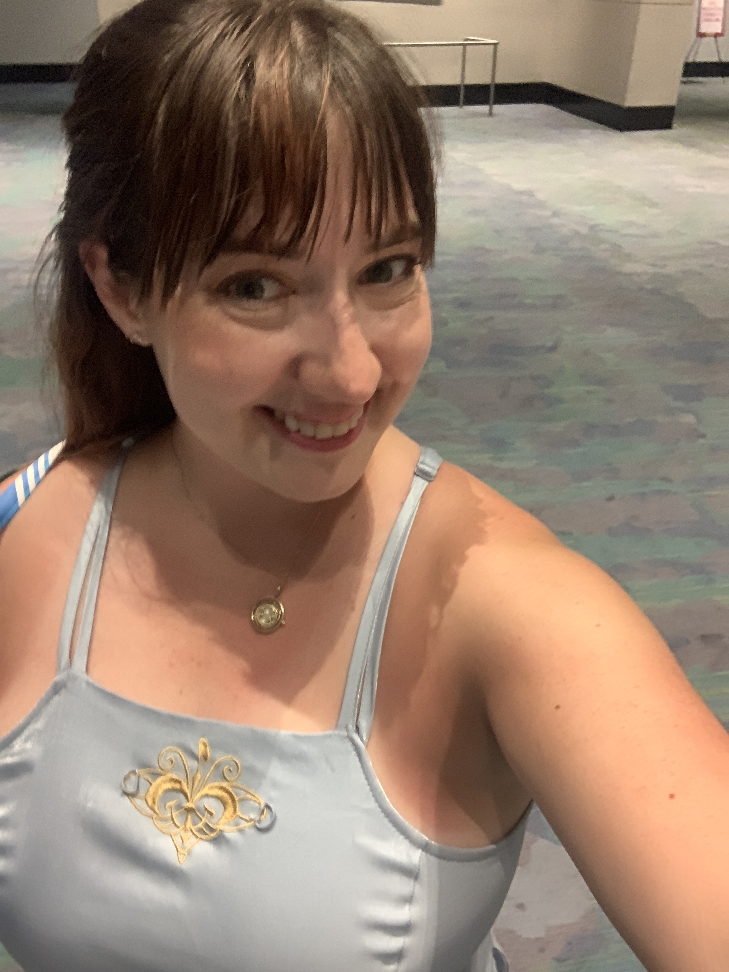 Selfie of me at the leakycon ball, in the HerUniverse blue padme dress.