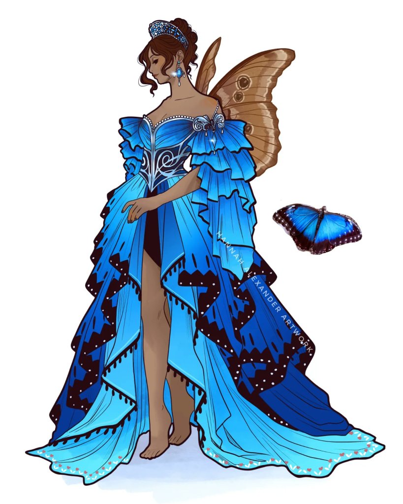 Hannah Alexander's Blue Morpho Butterfly outfit drawing