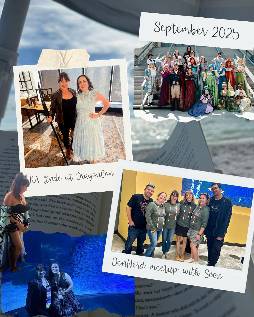 A compilation of photos from september including Kaite in cosplay, meeting K.A. Linde, the DenNerd meetup with Susan Dennard.